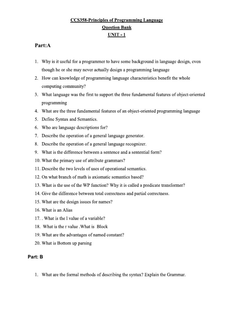 PPL Unit 1 To 5 Imp Questions | PDF