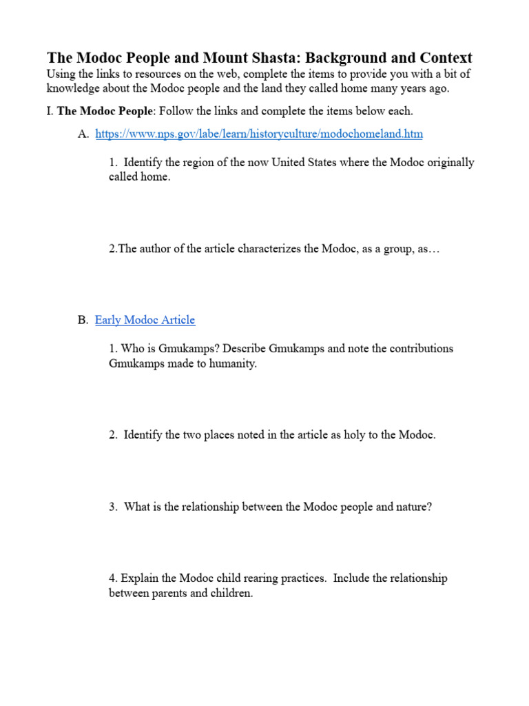 Modoc People and Mount Shasta Overview | PDF