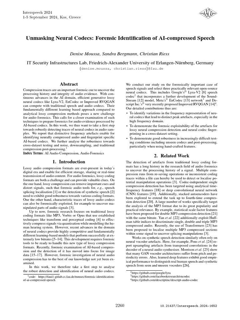 Unmasking Neural Codecs Forensic Identification of AI-compressed Speech ...