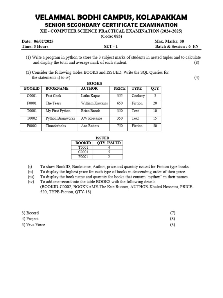 Computer Science Practical Exam 2024-2025 | PDF | Data Management ...