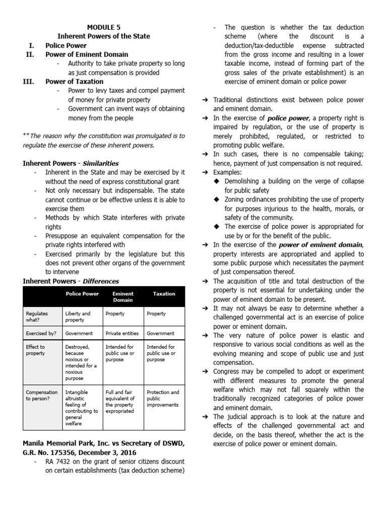 Inherent Powers of the State Explained | PDF | Defamation | Eminent Domain