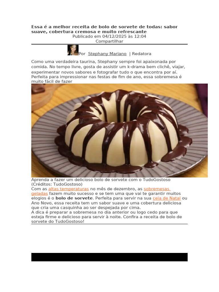 Receita Fácil de Bolo de Sorvete | PDF | Creme (gastronomia) | Bolos