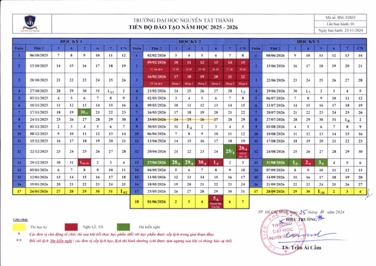 Tien Do Dao Tao Nam Hoc 2025-2026 | PDF