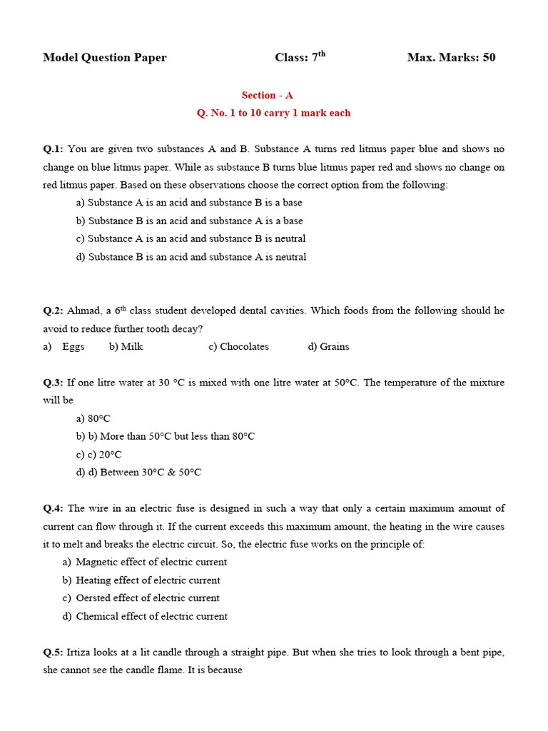 7th Grade Science Model Question Paper | PDF | Urinary System | Legume