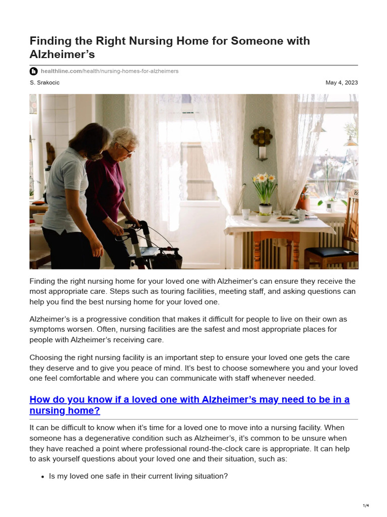 Choosing Nursing Homes for Alzheimer's Care | PDF | Alzheimer's Disease ...