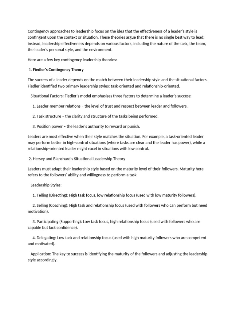 Contingency Leadership Theories Explained | PDF | Leadership | Social ...