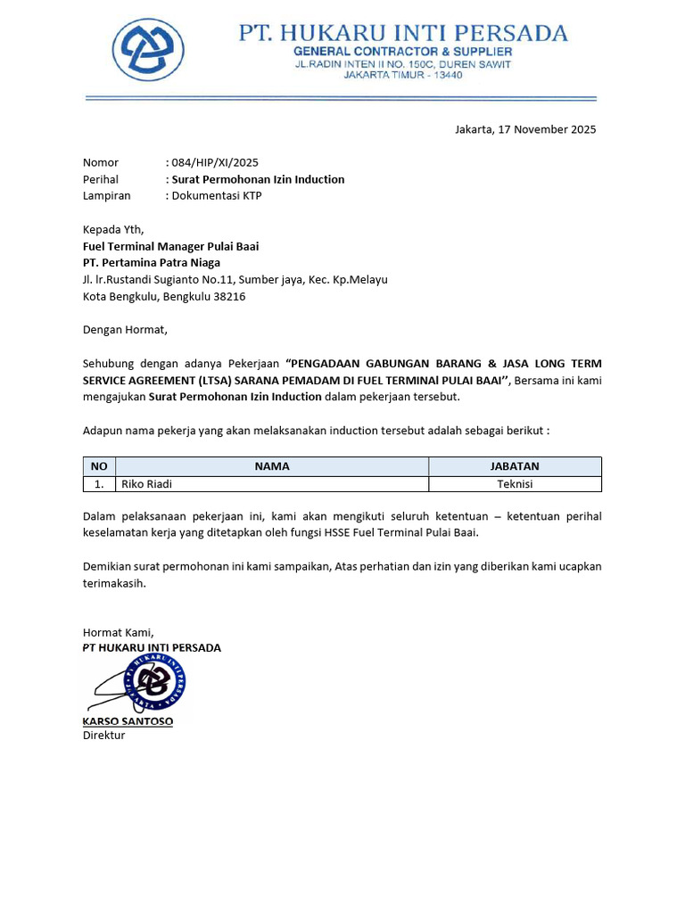 84 - 85. Permohonan Induction & Id Card Riko Riadi | PDF