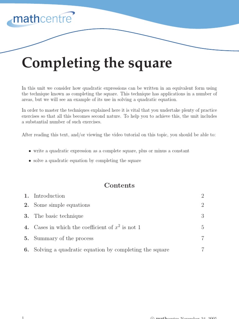 Mastering Completing the Square Techniques | PDF | Quadratic Equation ...