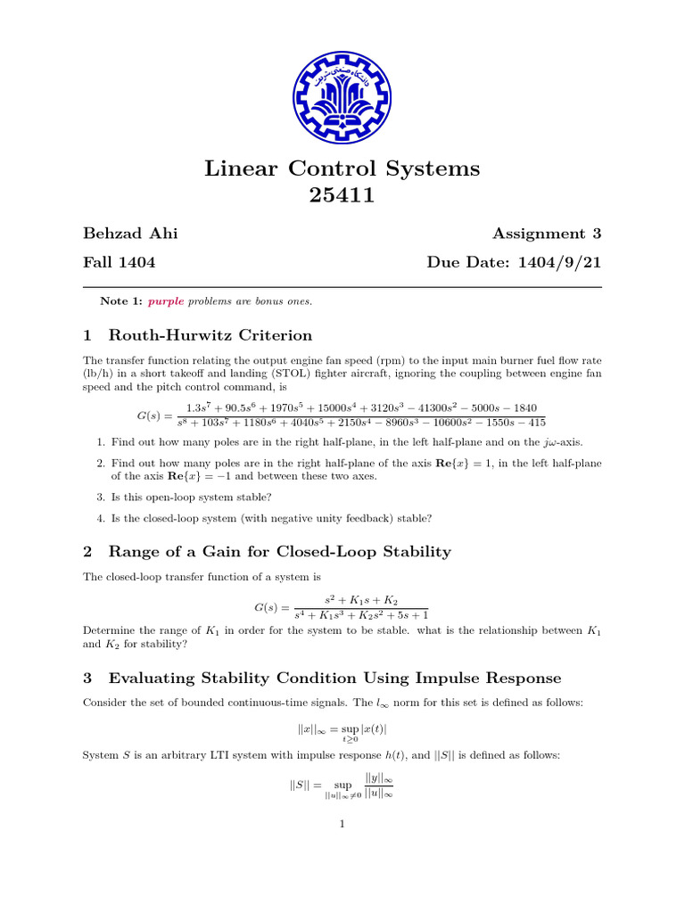 Assignment 3 | PDF | Control Theory | Applied Mathematics