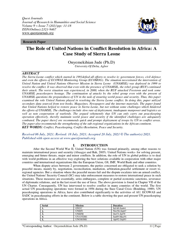 The Role of United Nations in Conflict R | PDF | Peacekeeping ...