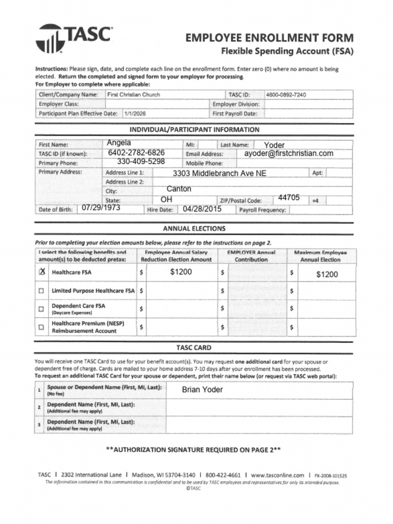 2026 Fsa Tasc Form | PDF