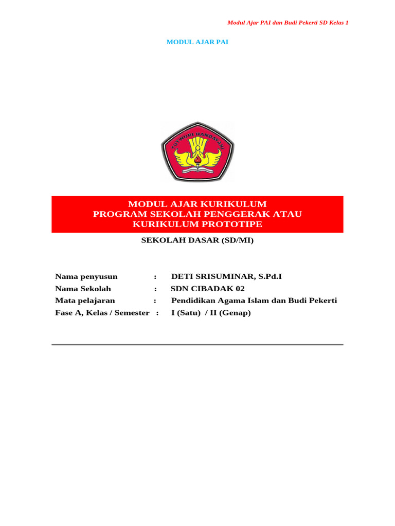 Modul Ajar PAI Kelas 1 SD 2024 | PDF