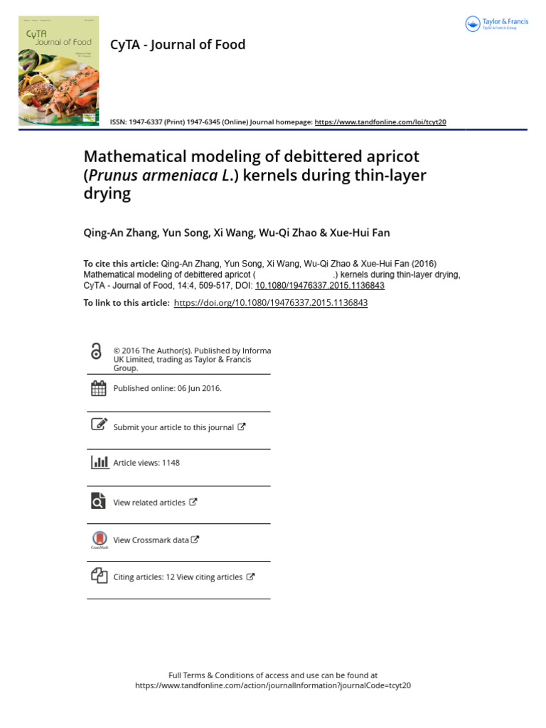 Zhang Et Al - 2016 - Mathematical Modeling of Debittered Apricot | PDF ...