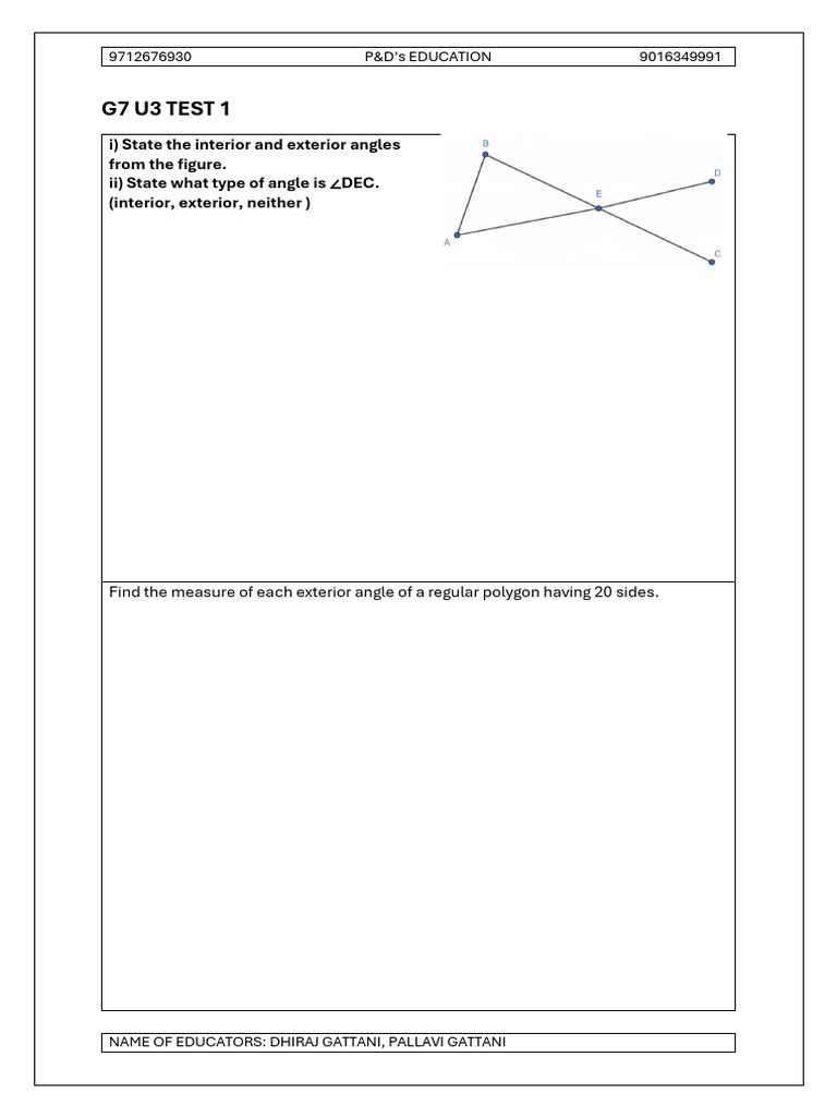 G7 U3 Test 1 | PDF | Geometry | Euclid