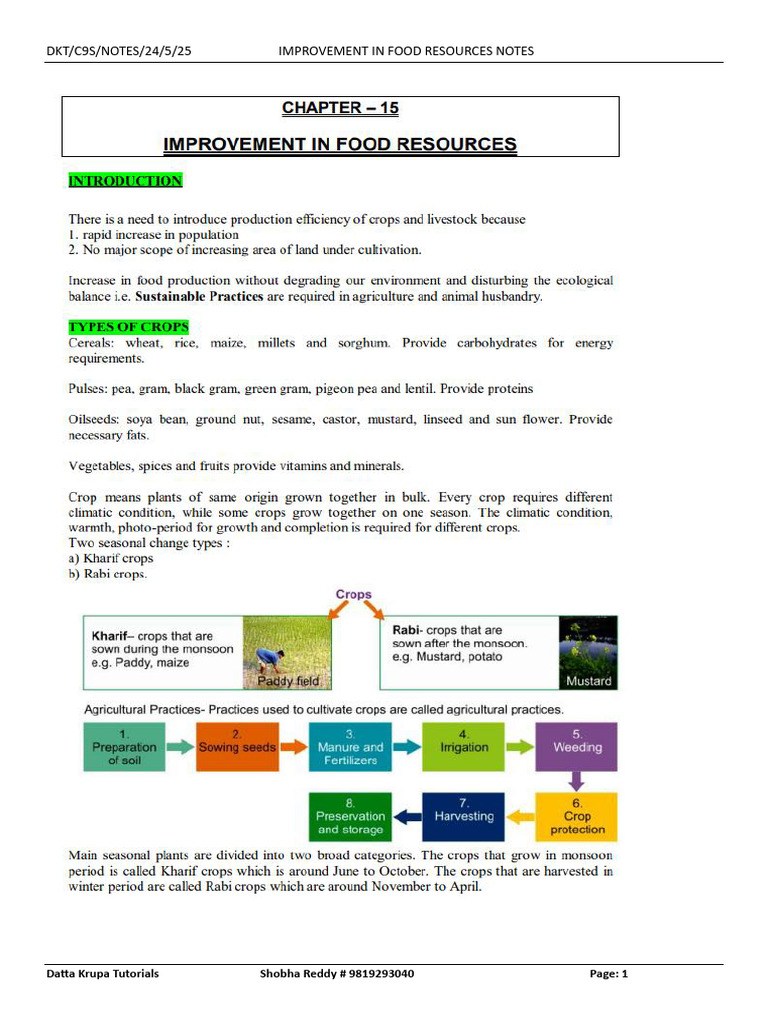 Food Resources Improvement Notes | PDF