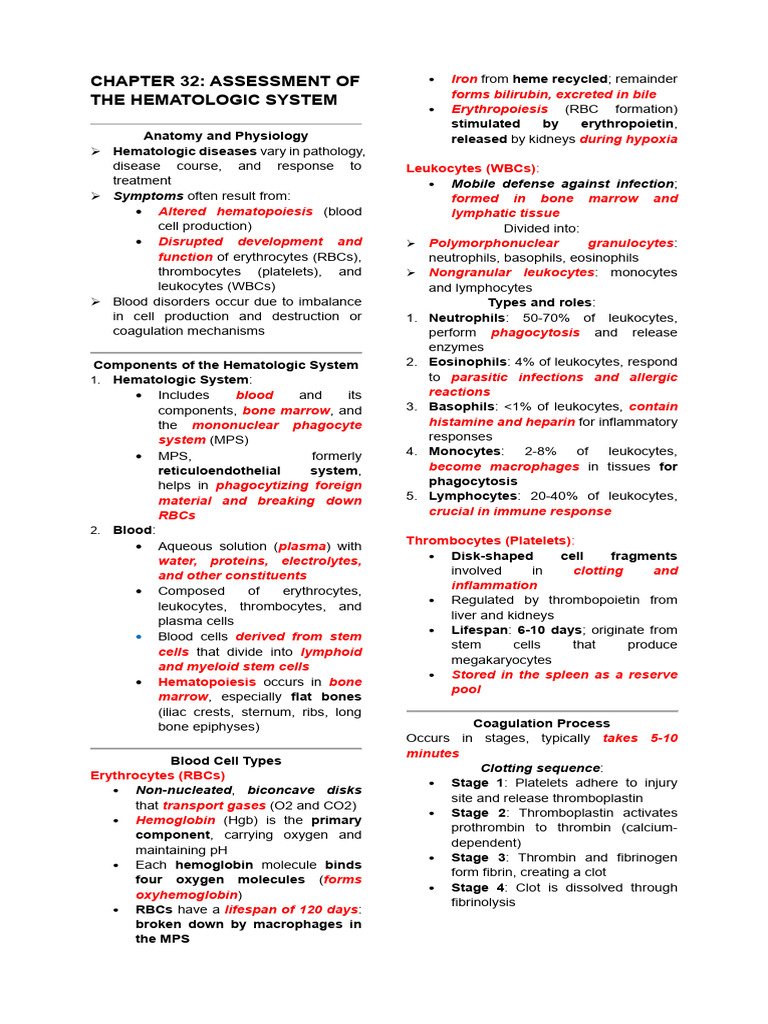 Hematologic System Assessment Guide | PDF | White Blood Cell | Granulocyte