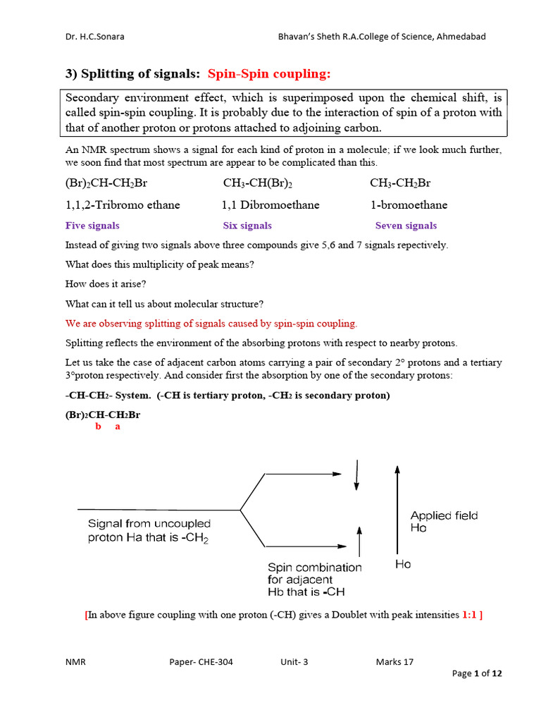 NMR Signal Splitting and Coupling Explained | PDF | Deuterium | Nuclear ...