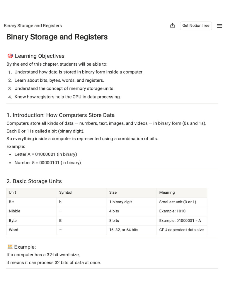 Understanding Binary Storage & Registers | PDF | Byte | Central ...