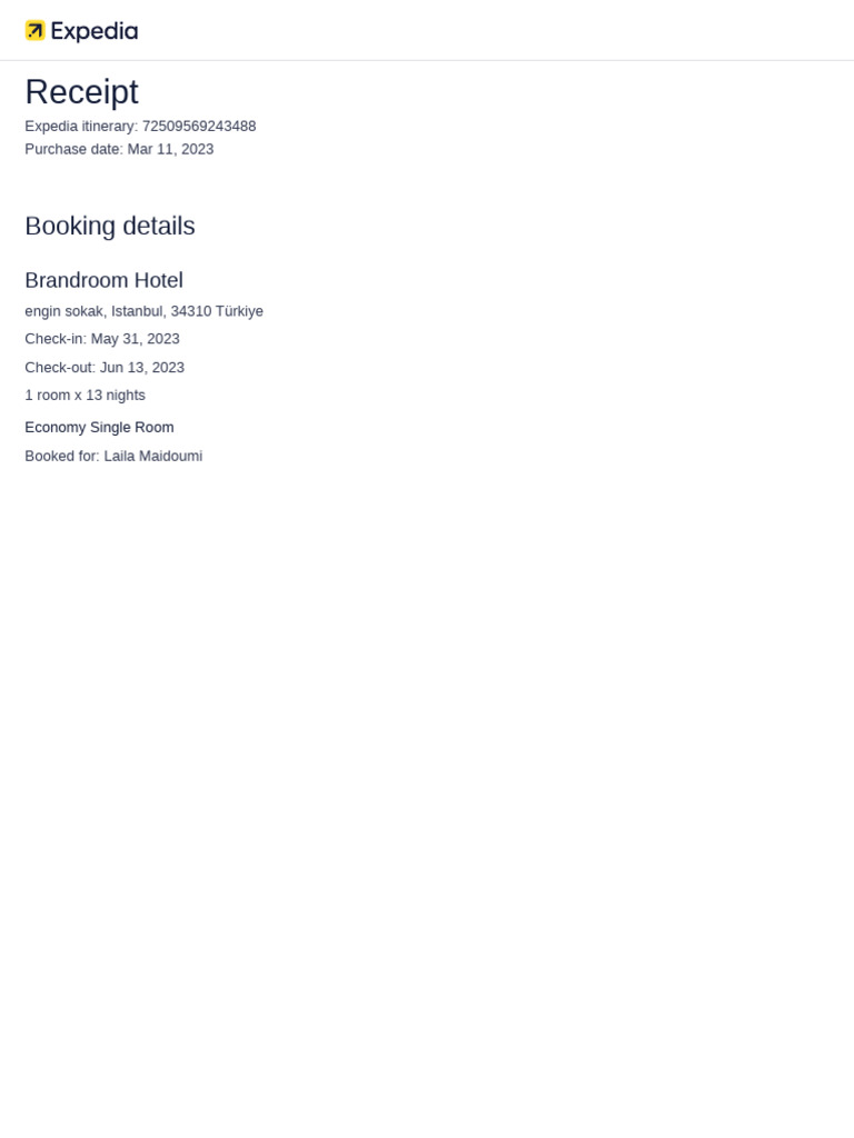 Expedia Hotel Booking Receipt | PDF