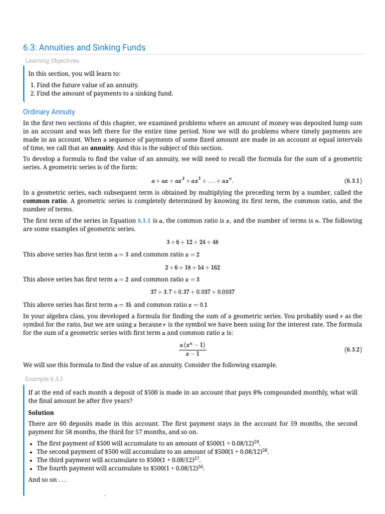 6.3_ Annuities and Sinking Funds - Mathematics LibreTexts | PDF ...