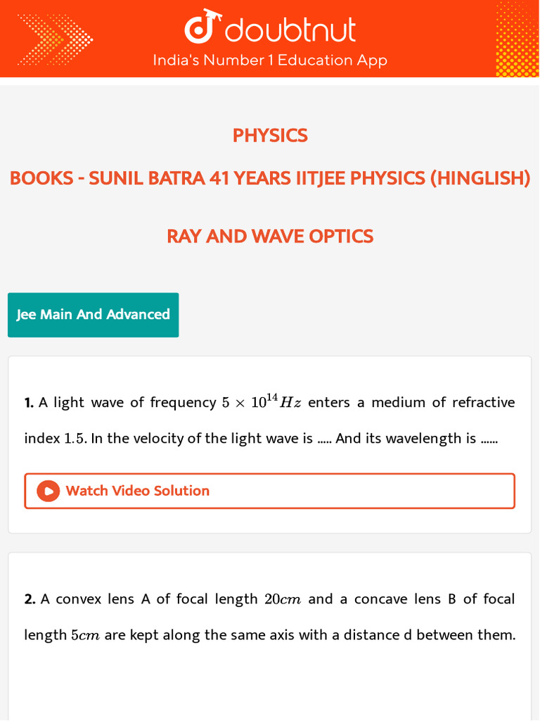 IIT JEE Physics: Ray and Wave Optics | PDF | Refractive Index | Refraction