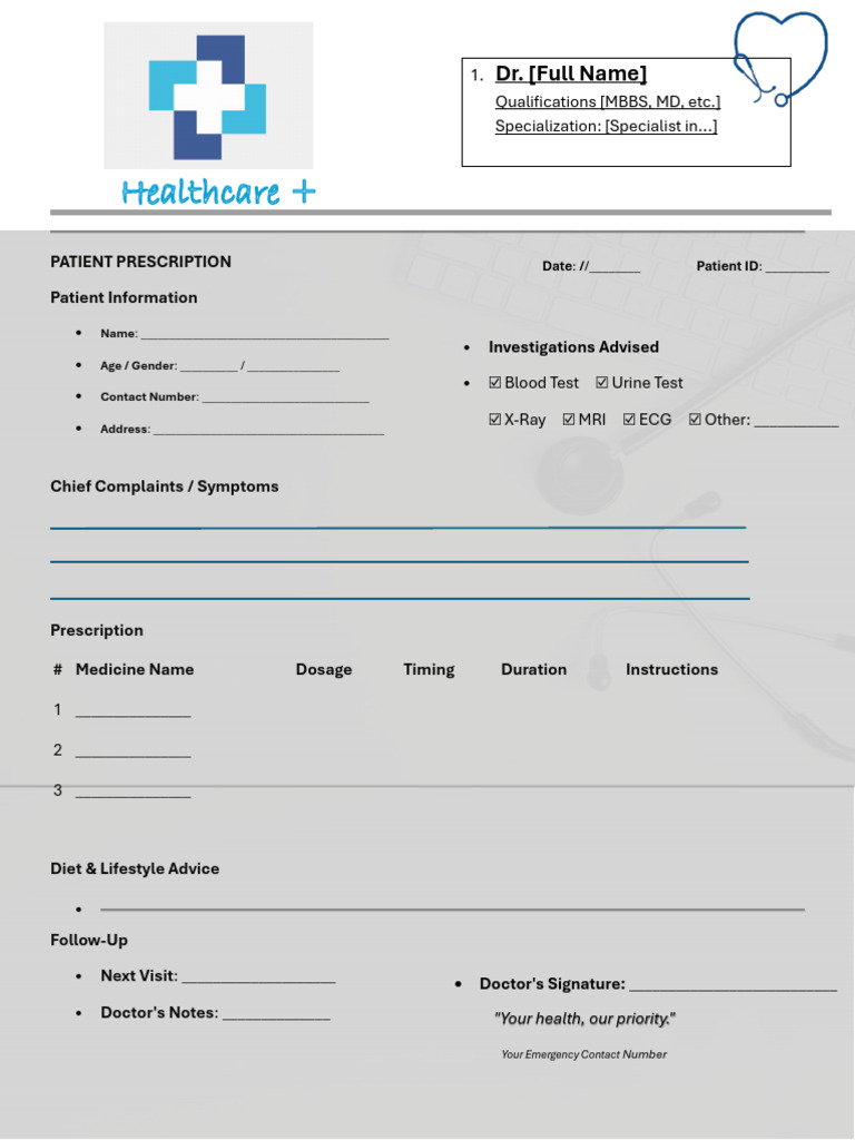 Patient Prescription Template Form | PDF