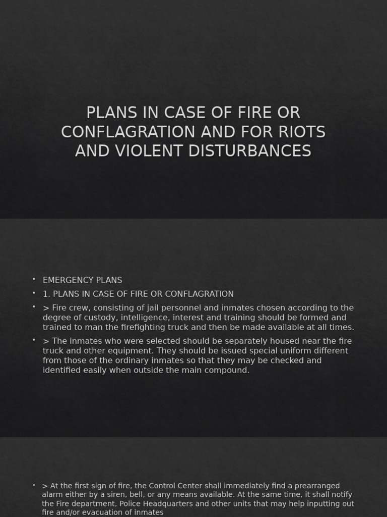 Emergency Plans for Fire and Riots | PDF | Firefighting | Prison