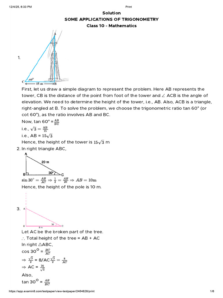 Trigonometry Applications in Heights | PDF | Trigonometry | Geometry