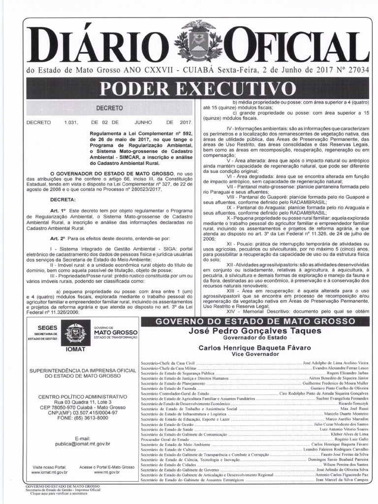 Decreto 1031, de 2de Junho de 2017 - Publicação Oficial | PDF