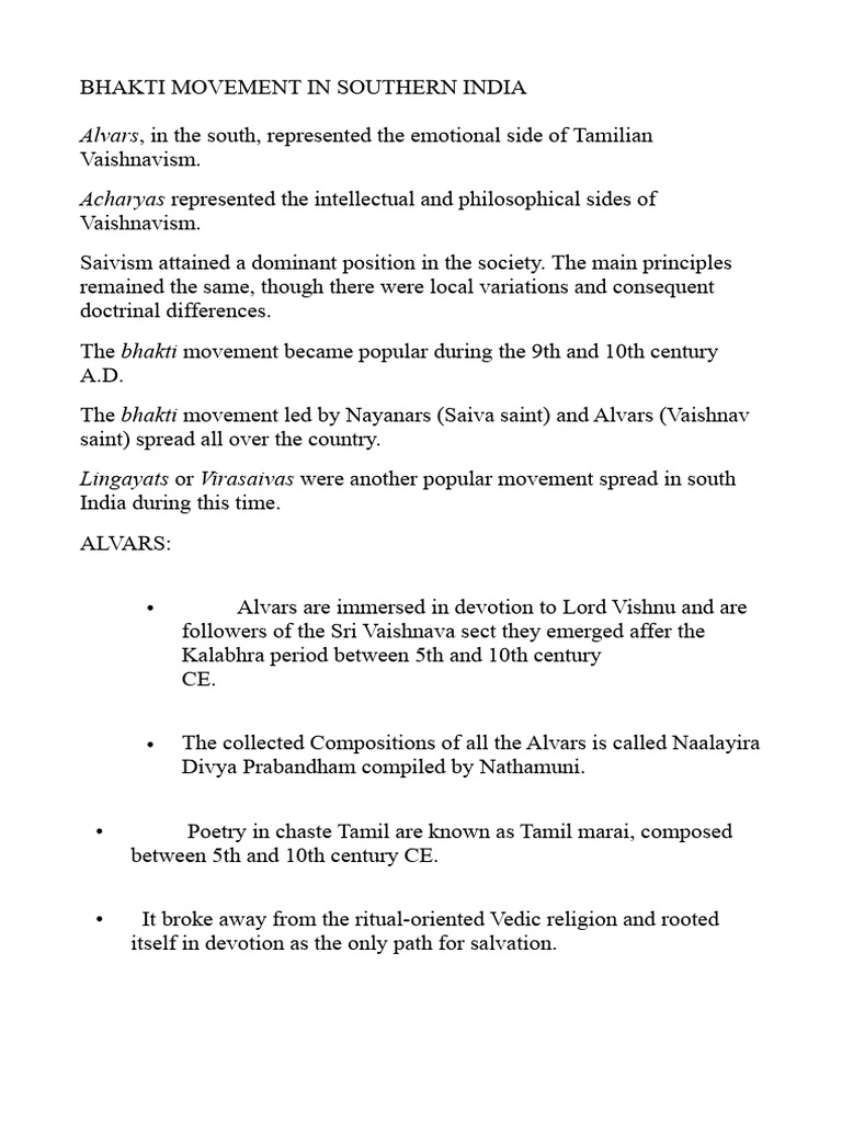 Bhakti Movement in Southern India | PDF | Vaishnavism | Bhakti Movement