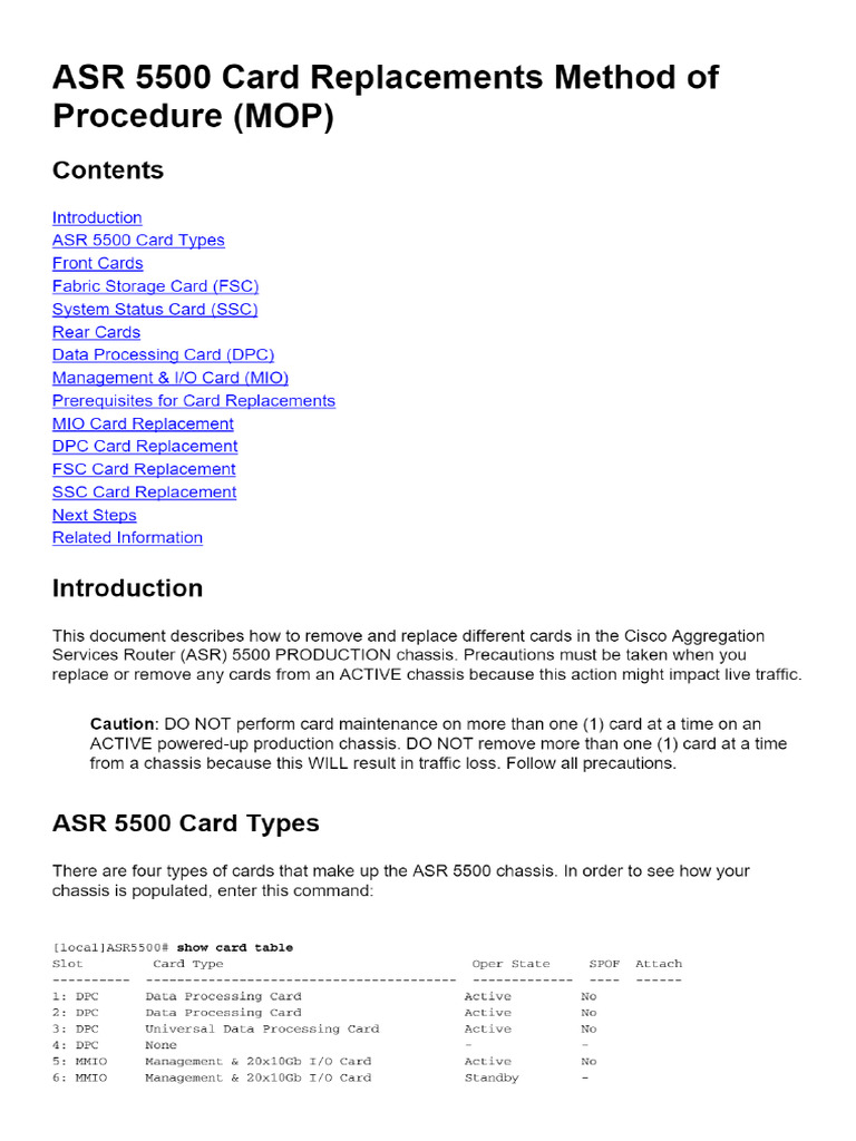 ASR 5500 Card Replacements Method of Procedure (MOP) - PDF | PDF