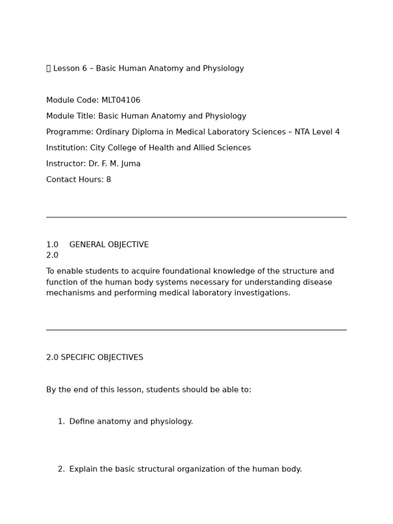 Basic Human Anatomy & Physiology Overview | PDF | Human Body ...