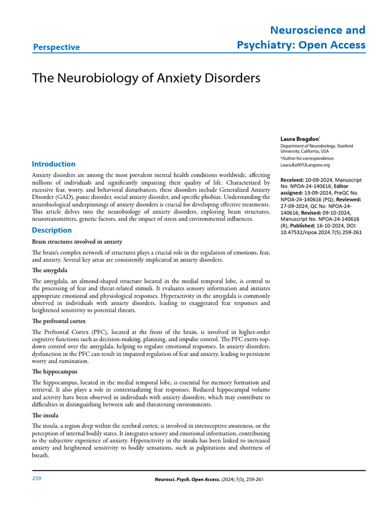 Neurobiology of Anxiety Disorders Explained | PDF | Anxiety | Mental ...