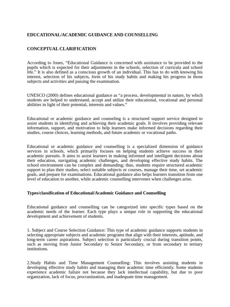 Educational Guidance and Counseling Overview | PDF | Psychological ...