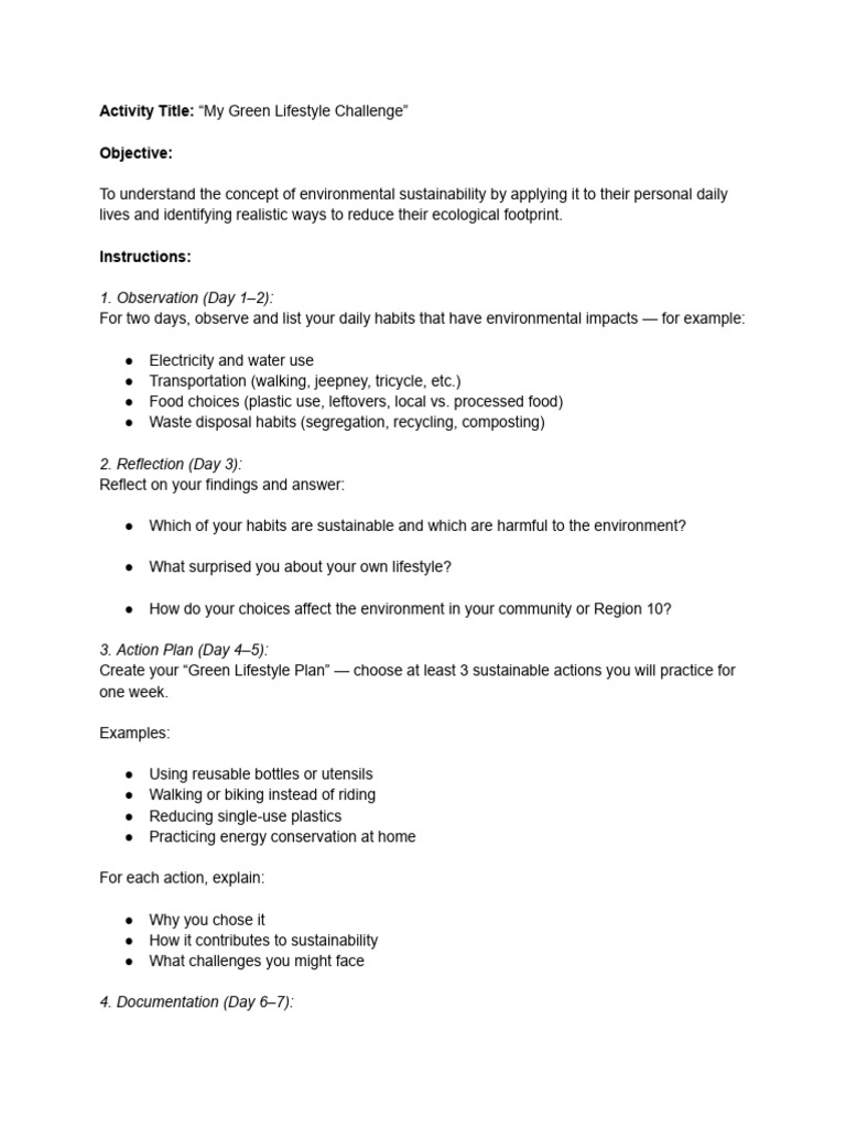 My Green Lifestyle Challenge | PDF