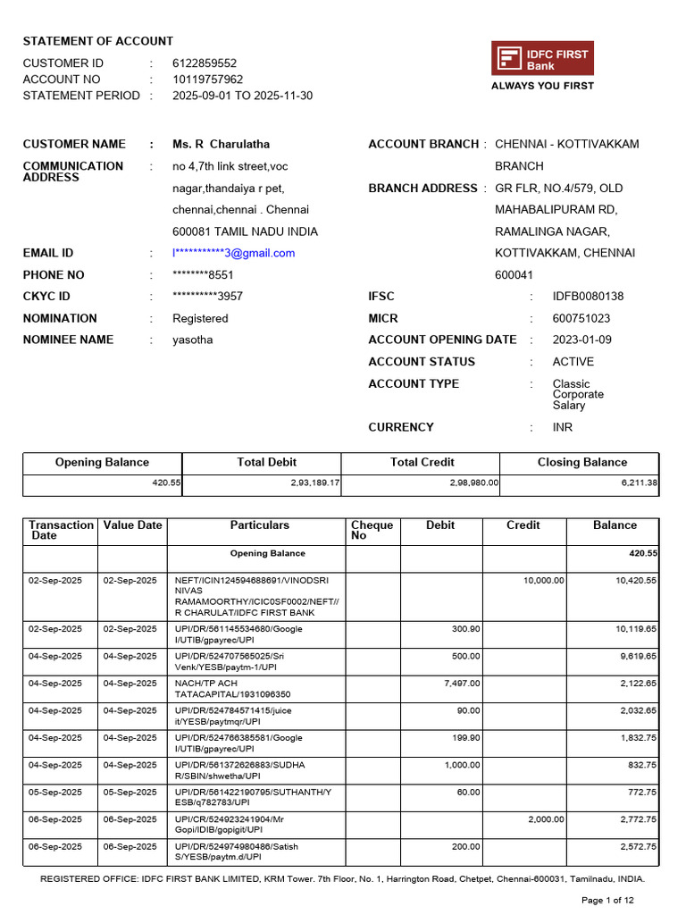 IDFCFIRSTBankstatement_10119757962 2 | PDF | Debits And Credits | Cheque