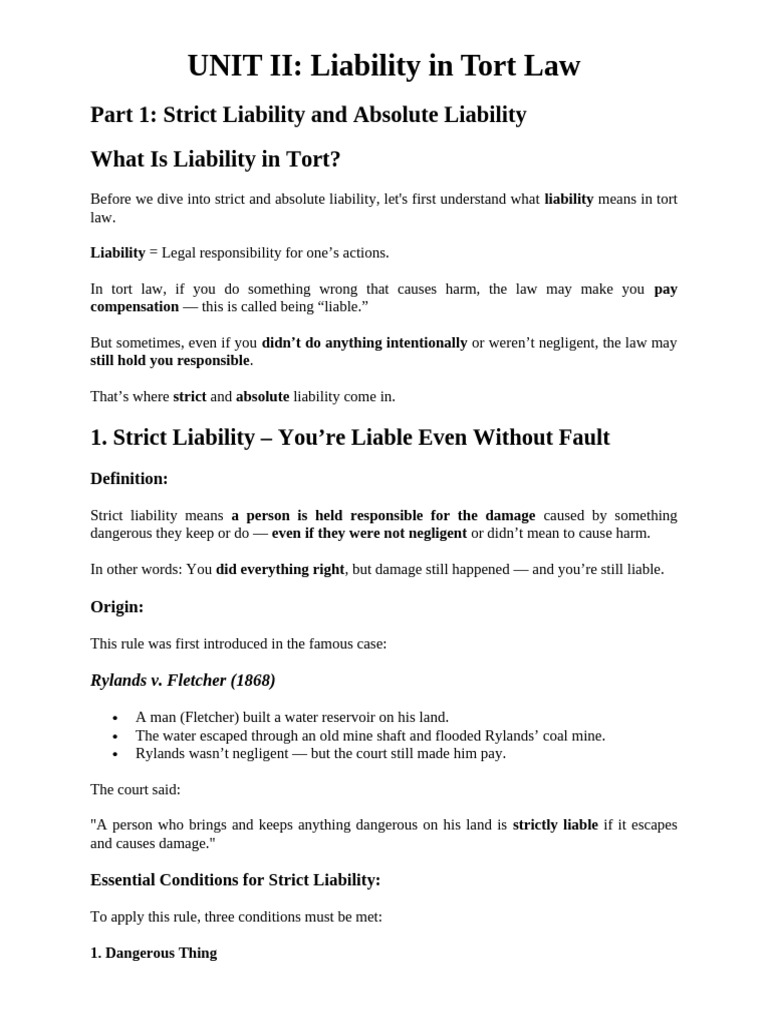 Understanding Tort Law: Liability Types | PDF | Legal Liability ...