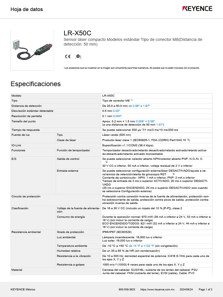 Sensor láser compacto LR-X50C M8 | PDF | Resistor | Ingenieria Eléctrica