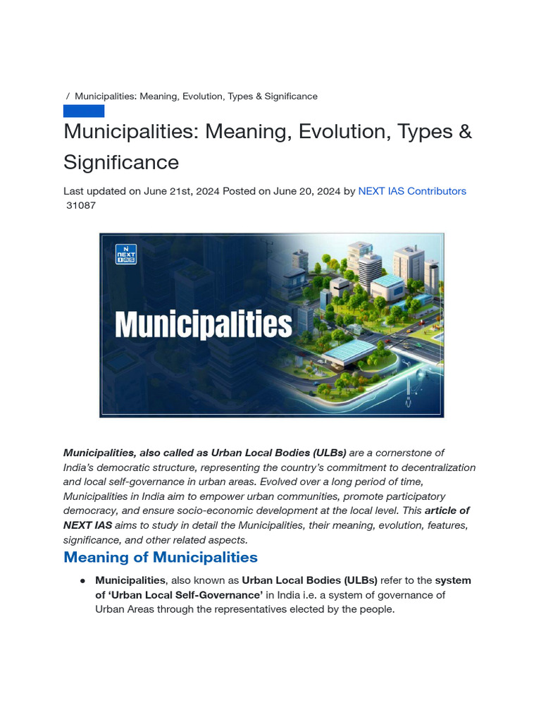 Understanding Indian Municipalities: Types & Significance | PDF ...