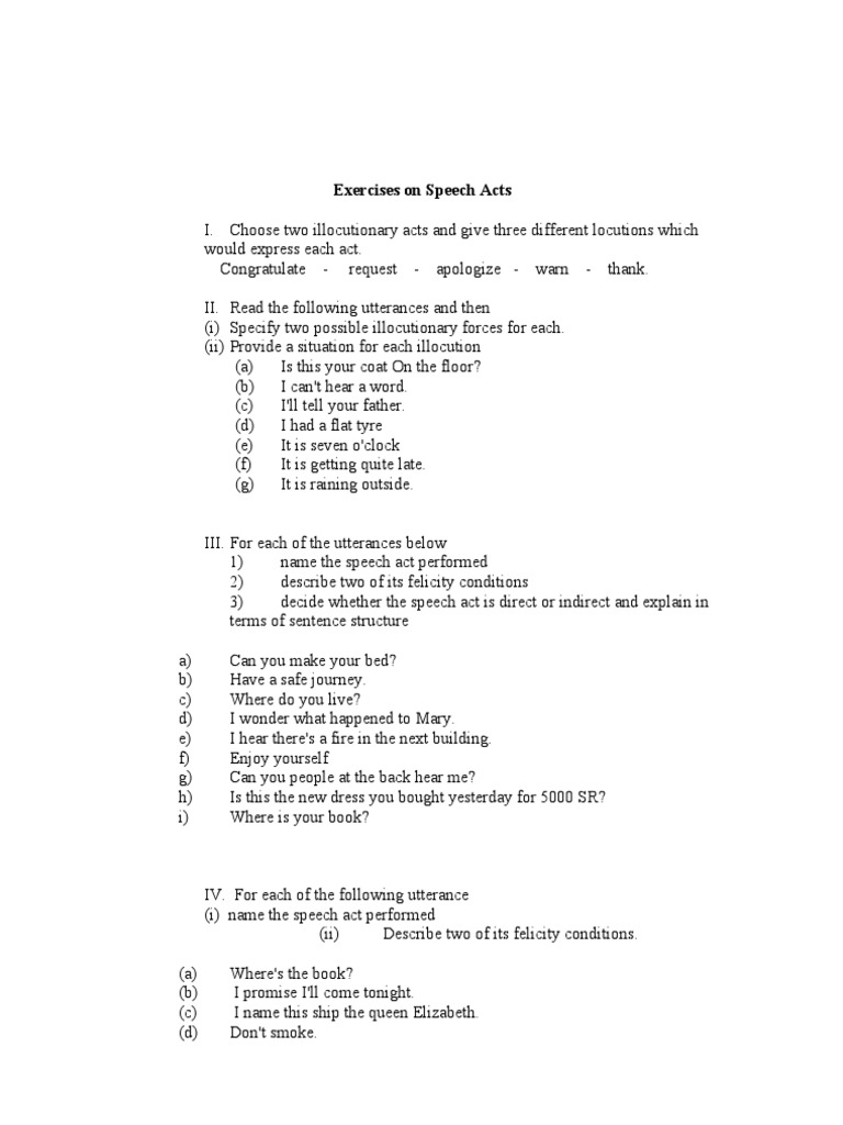 speech acts exercises with answers pdf