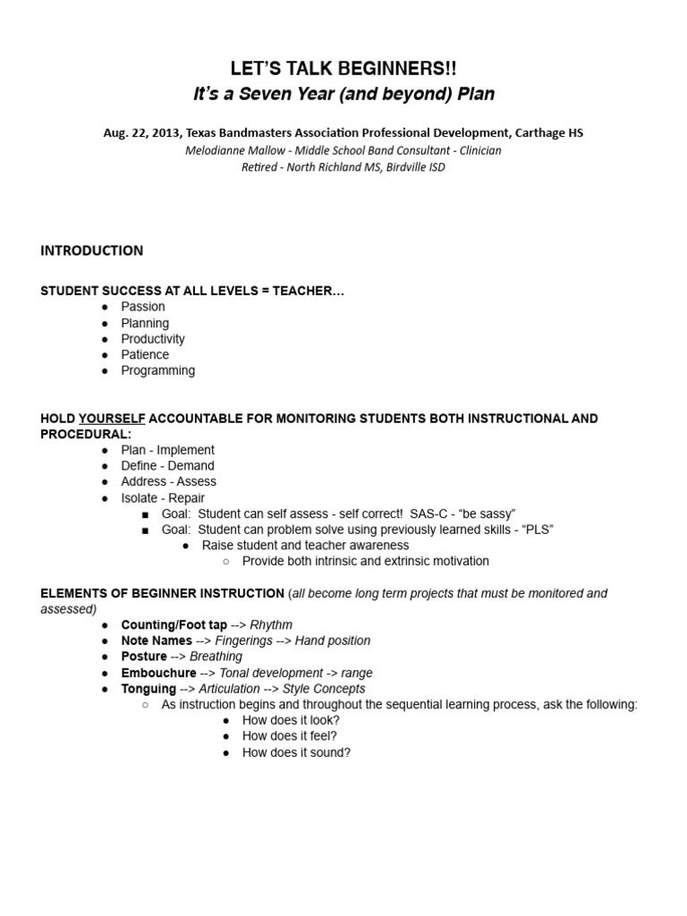 Mallow Beginner Handout | PDF | Clarinet | Brass Instruments