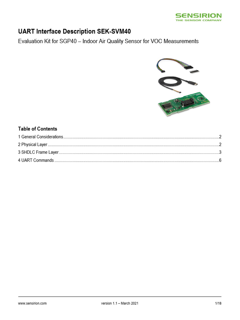 Sensirion Gas Sensors SEK-SVM40 UART Interface Description D1 | PDF ...