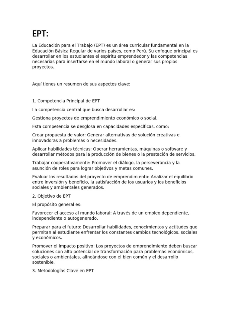 Educación para el Trabajo en Perú: EPT | PDF | Educación primaria ...