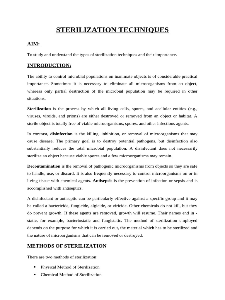 Sterilization Techniques Overview | PDF | Sterilization (Microbiology ...