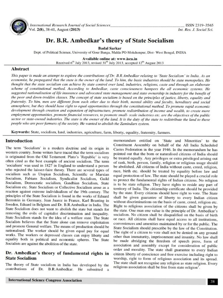 Ambedkar's State Socialism | PDF