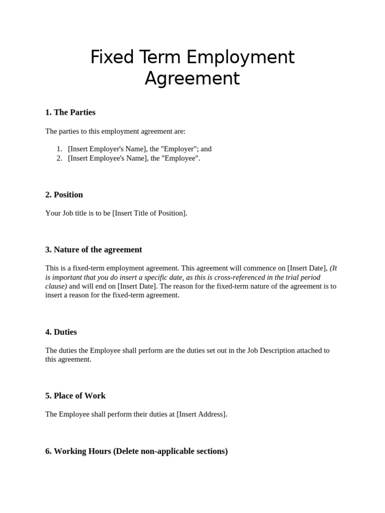 Fixed Term Employment Agreement | PDF | Overtime | Employment