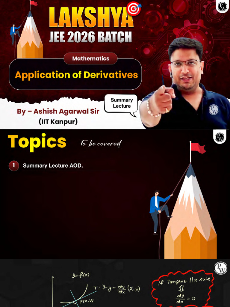 Apllication of Derivatives: Class Notes - Lakshya JEE 2026 | PDF