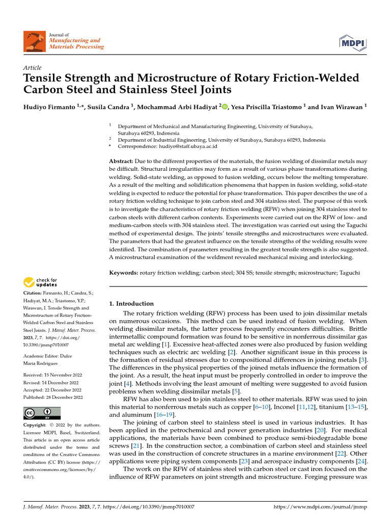 Tensile Strength and Microstructure of Rotary Friction-Welded Carbon ...