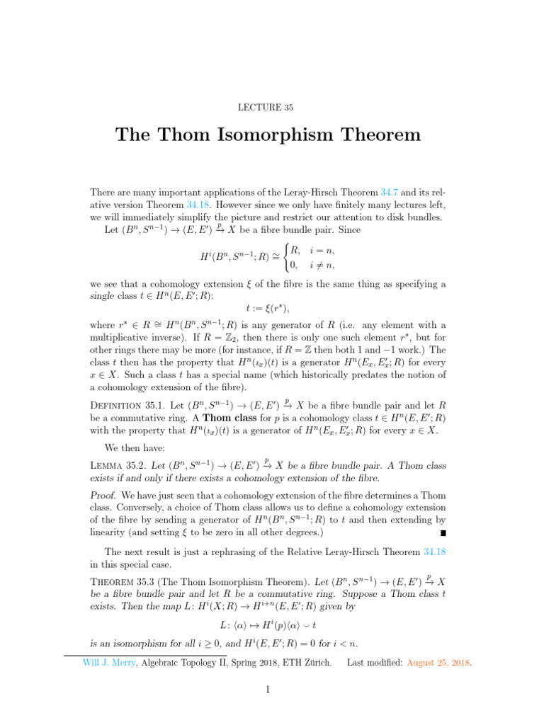 Thom Isomorphism Theorem Explained | PDF | Ring (Mathematics ...