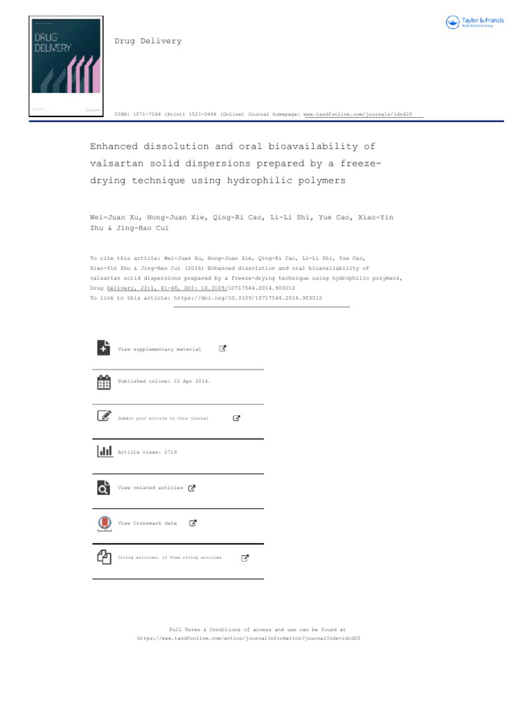 Valsartan Solid Dispersions via Freeze-Drying | PDF | Differential ...